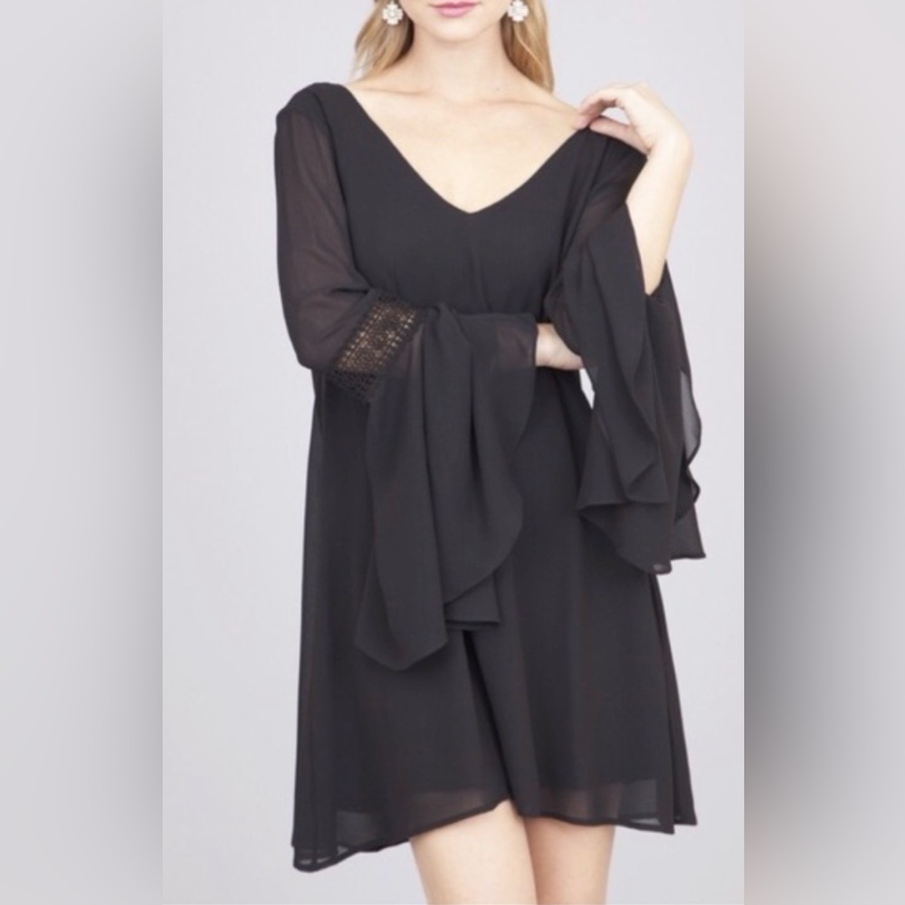 UMGEE Bella Black Bell Sleeve Mini Dress - Small